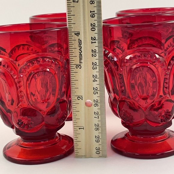Vintage LE Smith Moon and Stars Ruby Red Footed Tumblers, 6 oz Set of 4 Tumblers - Picture 8 of 9